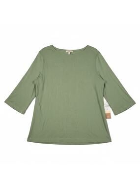 NEW Coldwater Creek XL Sage Green Organic Cotton Long Sleeve Top Boatneck